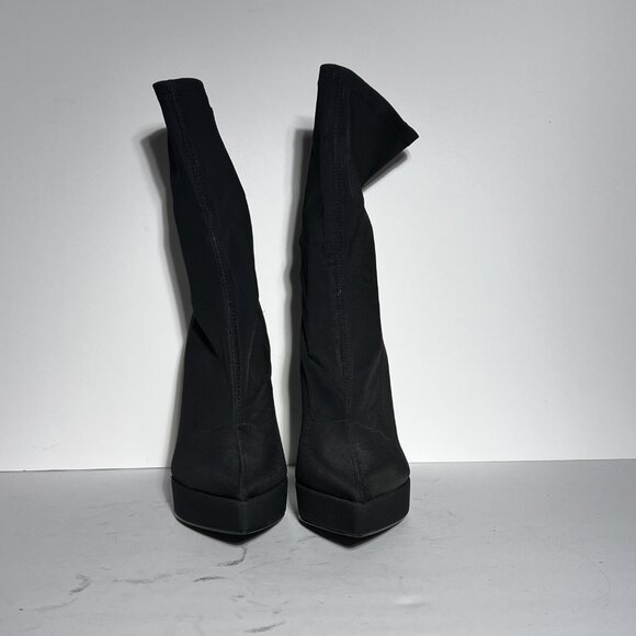 Zara NWOT Stretch Blk Fabric Platform Pointed Toe High Heel Booties Sz. 8 8.5 - Picture 9 of 16